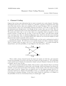 Shannon’s Noisy Coding Theorem 1 Channel Coding