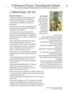 1 A Woman’s Prayer: Touching the Infinite I. Haftorat Chana: The Text