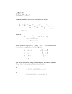 Lecture 18 Continued Fractions I