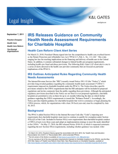 IRS Releases Guidance on Community Health Needs Assessment Requirements for Charitable Hospitals