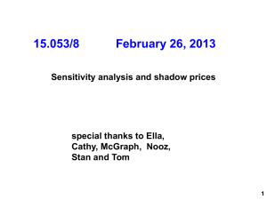 15.053/8          ... Sensitivity analysis and shadow prices  special thanks to Ella,