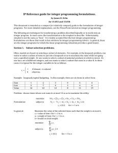 IP Reference guide for integer programming formulations.