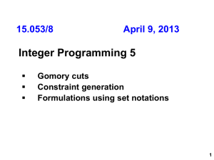Integer Programming 5 15.053/8  April 9, 2013