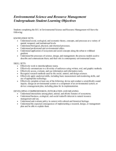 Environmental Science and Resource Management Undergraduate Student Learning Objectives