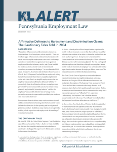 Pennsylvania Employment Law Affirmative Defenses to Harassment and Discrimination Claims: BACKGROUND