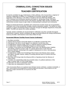 CRIMINAL/CIVIL CONVICTION ISSUES AND TEACHER CERTIFICATION