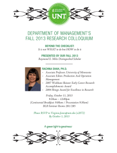 DEPARTMENT OF MANAGEMENT’S FALL 2013 RESEARCH COLLOQUIUM