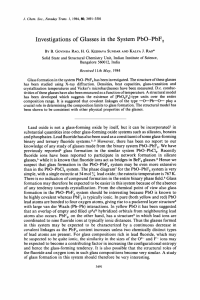 Investigations of  Glasses in the System PbO-PbF, KESHAVA SUNDAR