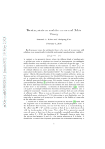 Torsion points on modular curves and Galois Theory February 4, 2010