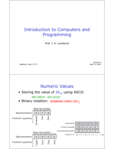 Introduction to Computers and Programming Numeric Values 25