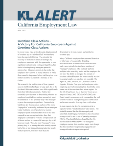 California Employment Law Overtime Class Actions – Overtime Class Actions