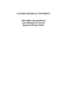 EASTERN MICHIGAN UNIVERSITY Allowability, Reasonableness And Allocation of Costs for