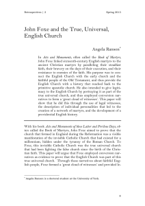John Foxe and the True, Universal, English Church Angela Ranson
