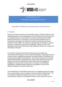 Draft WSIS+10 Statement on the Implementation of WSIS Outcomes A. Preamble