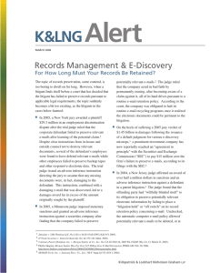 Alert K&amp;LNG Records Management &amp; E-Discovery