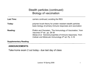 Stealth particles (continued) Biology of vaccination