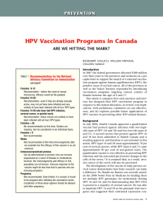 HPV Vaccination Programs in Canada ARE WE HITTING THE MARK?