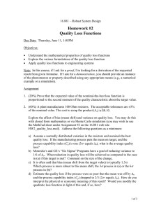 Homework #2 Quality Loss Functions