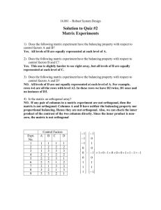 Solution to Quiz #2 Matrix Experiments