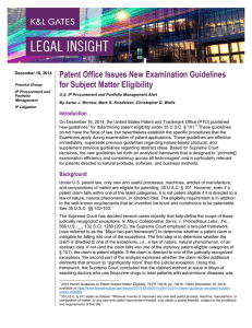 Patent Office Issues New Examination Guidelines for Subject Matter Eligibility