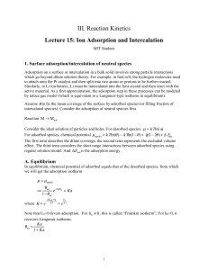 III. Reaction Kinetics Lecture 15: Ion Adsorption and Intercalation