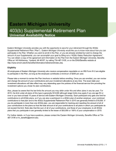 403(b) Supplemental Retirement Plan Eastern Michigan University Universal Availability Notice