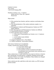 Catalysis Lectures W.H. Green 5.68J/10.652J Spring 2003 Handouts: Norskov et al., J. Catalysis