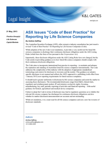 ASX Issues &#34;Code of Best Practice&#34; for