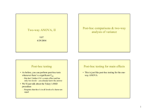 Post-hoc comparisons &amp; two-way Two-way ANOVA, II analysis of variance Post-hoc testing