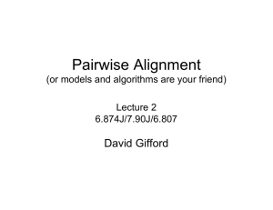 Pairwise Alignment David Gifford (or models and algorithms are your friend) Lecture 2
