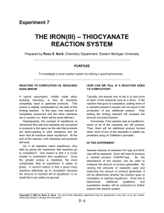 – THIOCYANATE THE IRON(III) REACTION SYSTEM Experiment 7