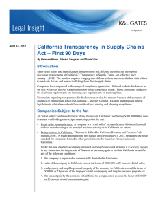 California Transparency in Supply Chains Act – First 90 Days Introduction
