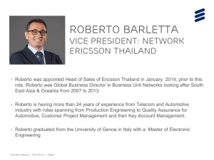 Roberto Barletta Vice President: Network Ericsson Thailand