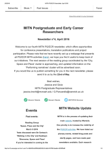 MITN Postgraduate and Early Career Researchers  Newsletter n°4, April 2016