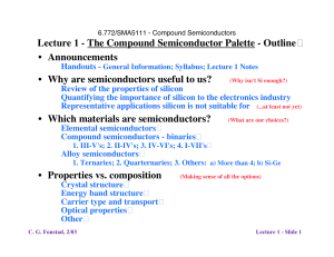 Lecture 1 - The Compound Semiconductor Palette - Outline � Announcements