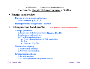 Lecture 3 - Simple Heterostructures - Outline Energy band review