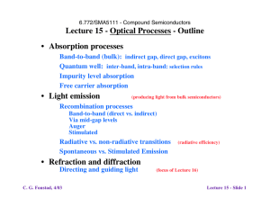 Lecture 15 - Optical Processes - Outline Absorption processes Light emission