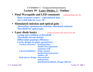Lecture 19 - Laser Diodes, 1 - Outline �