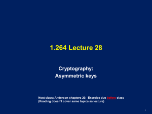 1.264 Lecture 28 Cryptography: Asymmetric keys