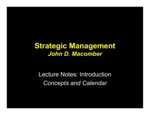 Strategic Management John D. Macomber Lecture Notes: Introduction Concepts and Calendar