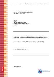 LIST OF TELEGRAM DESTINATION INDICATORS  ITU-T Annex to ITU Operational Bulletin