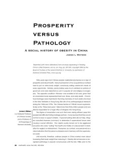 Prosperity versus Pathology A social history of obesity in China