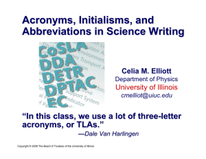 Acronyms, Initialisms , and Abbreviations in Science Writing