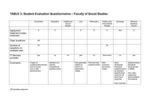 – Faculty of Social Studies TABLE 3: Student Evaluation Questionnaires