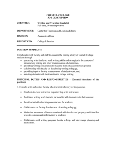 CORNELL COLLEGE JOB DESCRIPTION JOB TITLE: Writing and Teaching Specialist