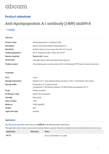 Anti-Apolipoprotein A I antibody [1409] ab20918 Product datasheet 3 Images Overview