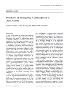 Provision of Emergency Contraception to Adolescents POSITION PAPER