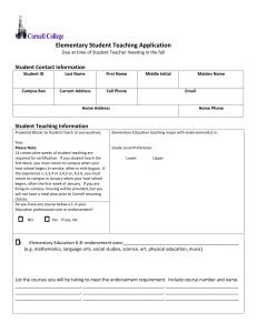Elementary Student Teaching Application Student Contact Information
