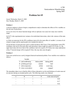 Problem Set #5 6.780 Semiconductor Manufacturing Spring 2003