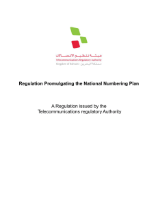 Regulation Promulgating the National Numbering Plan A Regulation issued by the